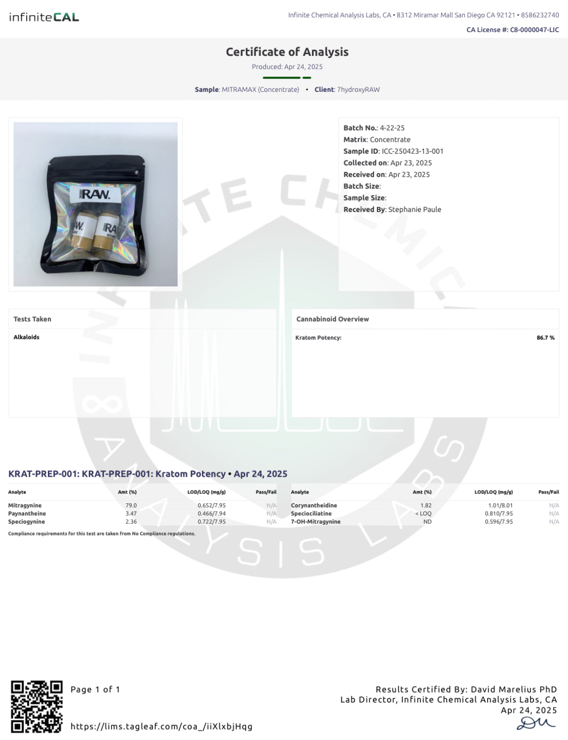 MITraMAX - TOTAL ALKALOIDS 86.7%
